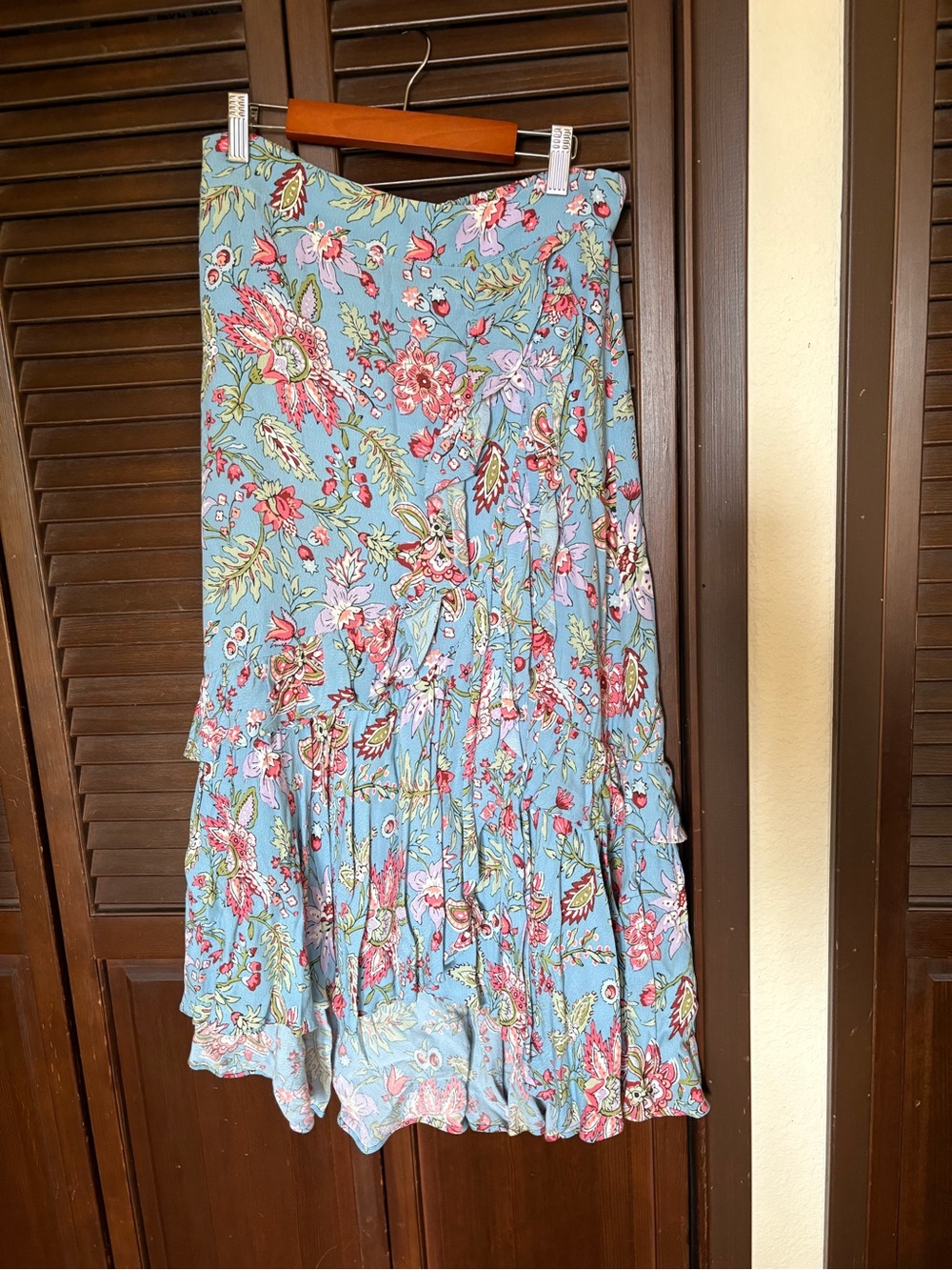 LOFT Light Blue Floral Tiered Maxi Skirt